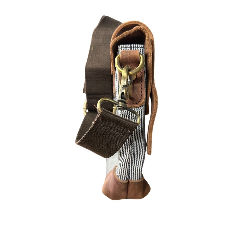 Jesslyn Blake Leather Canvas Crossbody Satchel Brown Convertible Messenger Bag - Picture 7 of 9